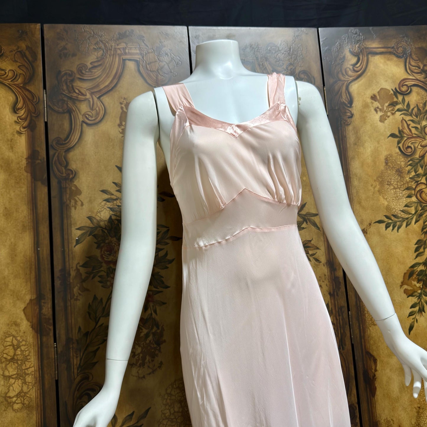 Rhythm Romancer vintage 1930s Nightgown Slip Dress, Baby pink night lingerie dress