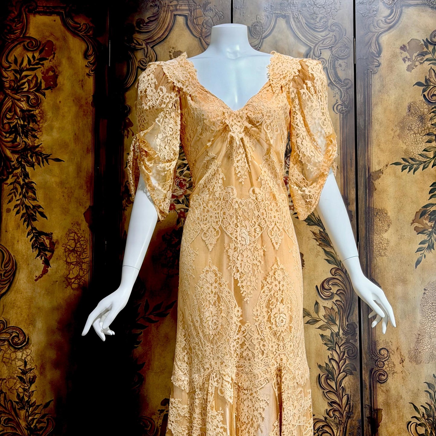 BECKY BISOULIS Vintage 1980s wedding dress, antique lace tea length dress