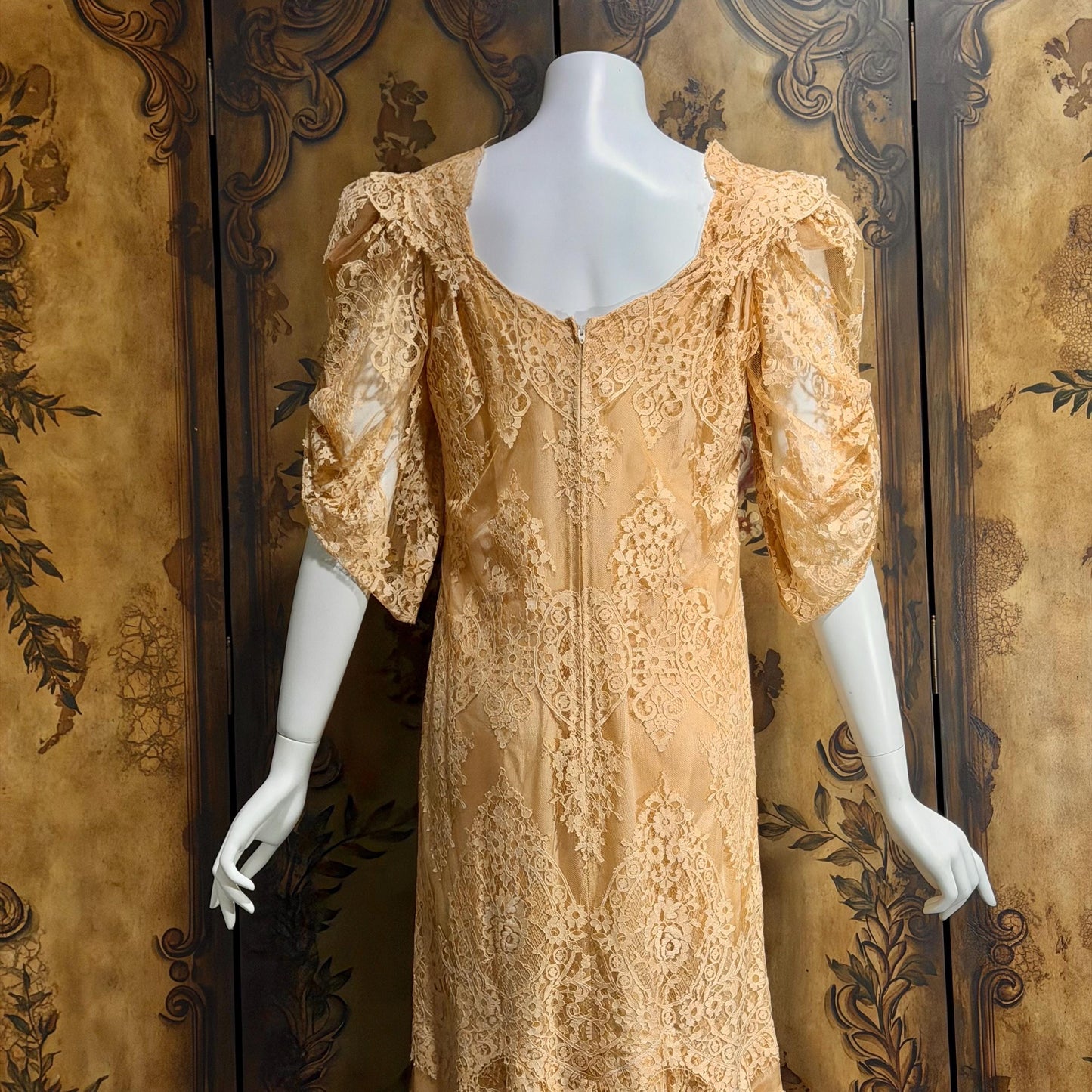 BECKY BISOULIS Vintage 1980s wedding dress, antique lace tea length dress