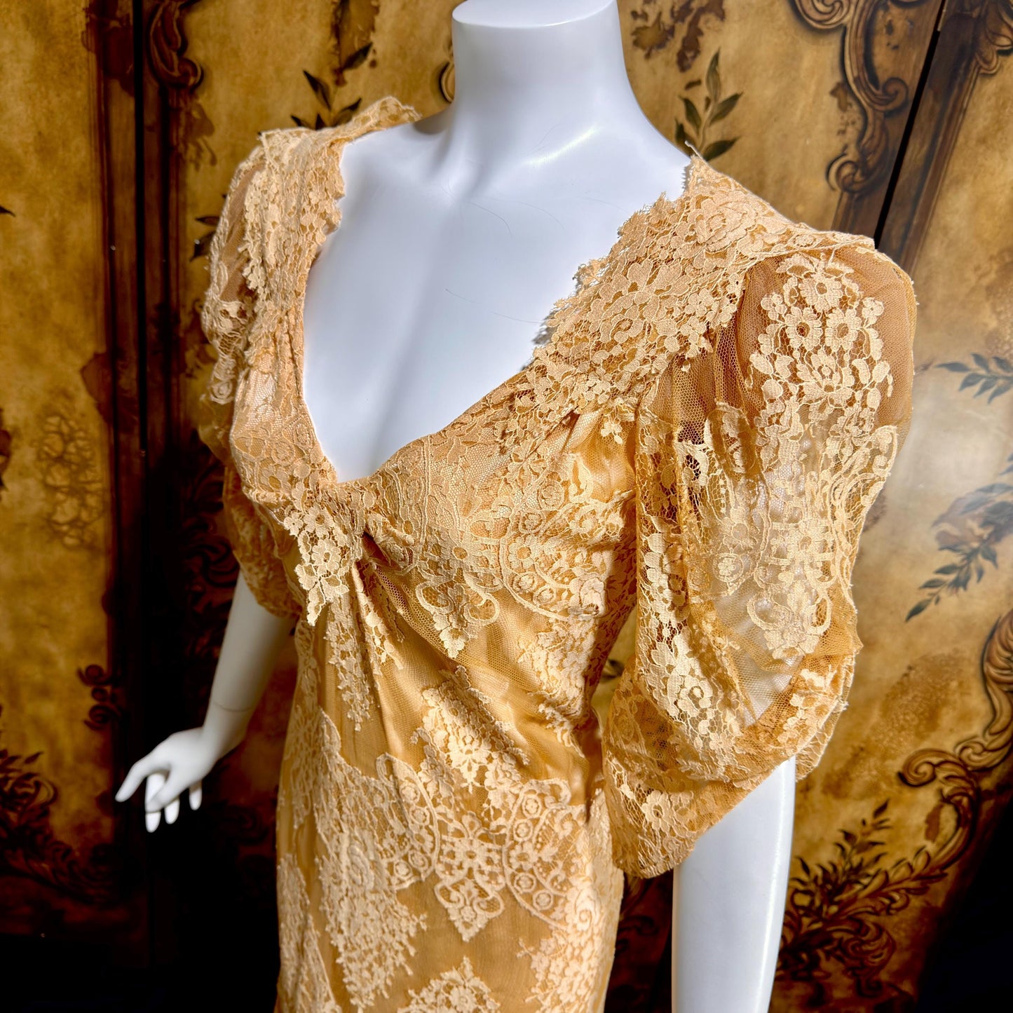 BECKY BISOULIS Vintage 1980s wedding dress, antique lace tea length dress