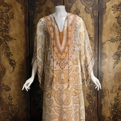 AJ BARI Vintage 1970s caftan dress, hippie boho maxi house dress kaftan