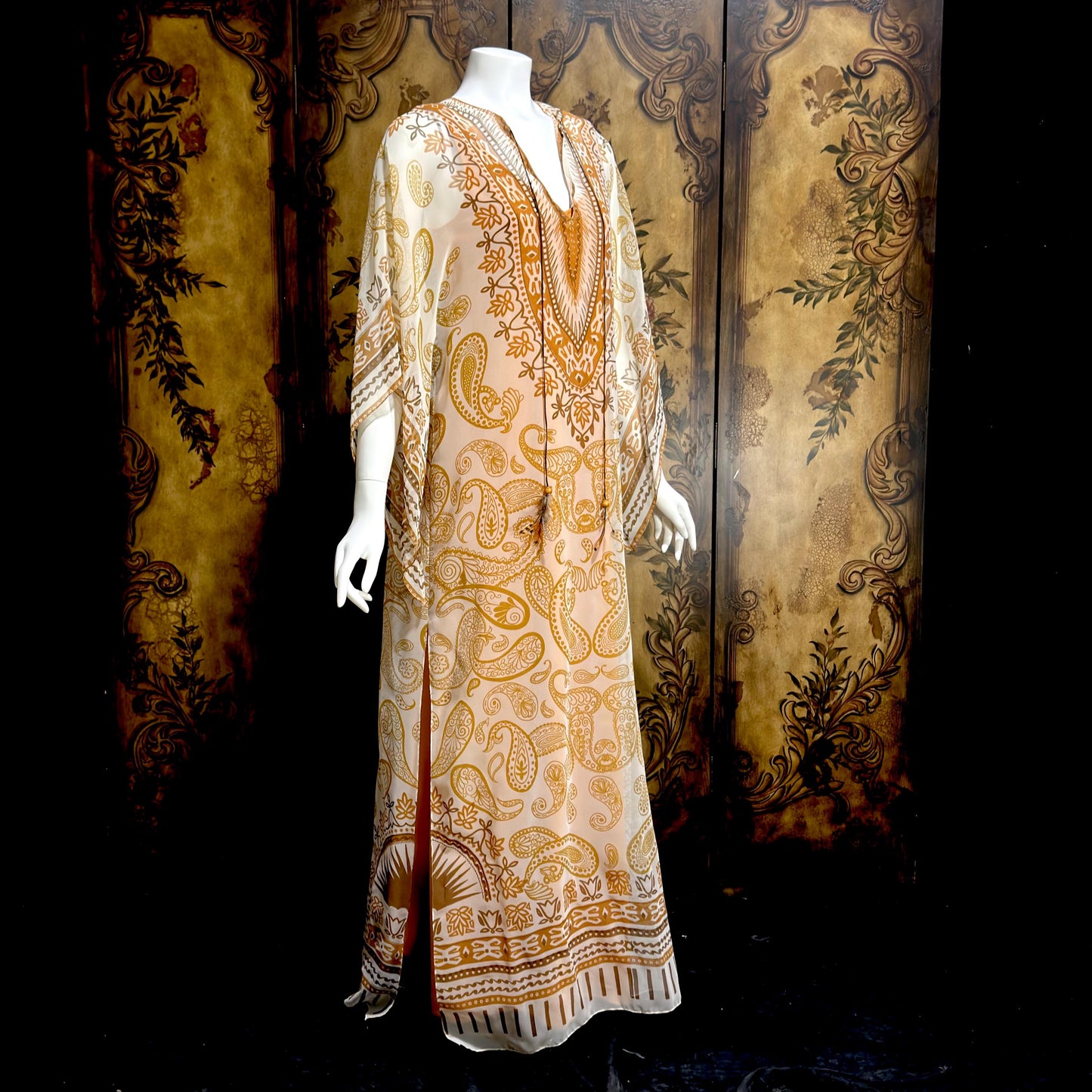 AJ BARI Vintage 1970s caftan dress, hippie boho maxi house dress kaftan