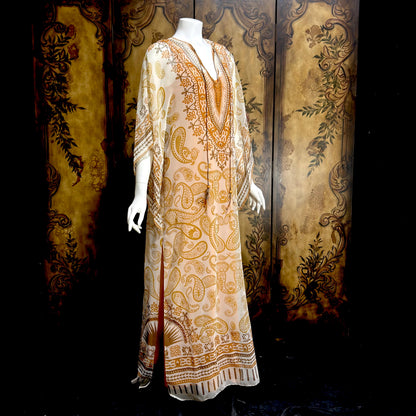 AJ BARI Vintage 1970s caftan dress, hippie boho maxi house dress kaftan
