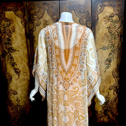 AJ BARI Vintage 1970s caftan dress, hippie boho maxi house dress kaftan