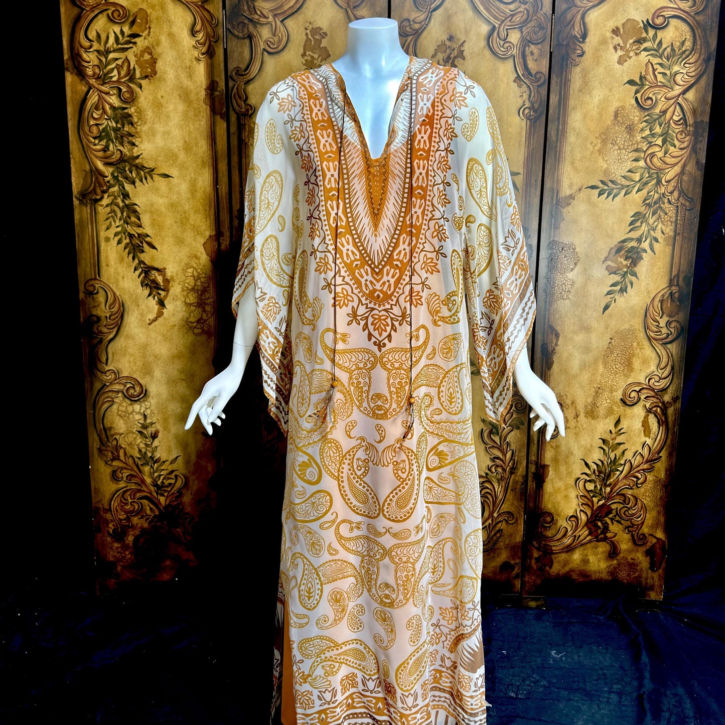 AJ BARI Vintage 1970s caftan dress, hippie boho maxi house dress kaftan