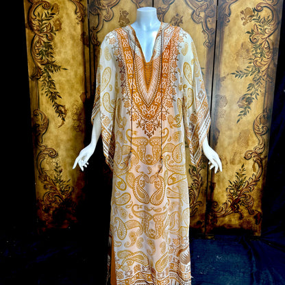 AJ BARI Vintage 1970s caftan dress, hippie boho maxi house dress kaftan