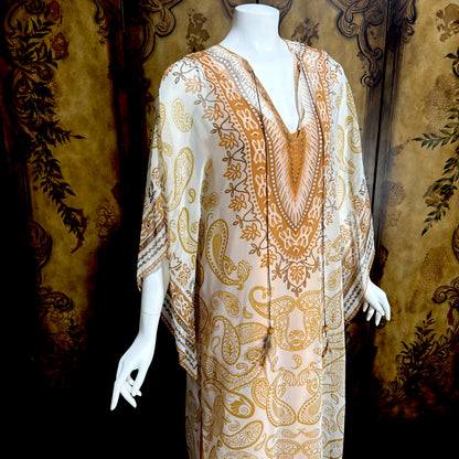 AJ BARI Vintage 1970s caftan dress, hippie boho maxi house dress kaftan