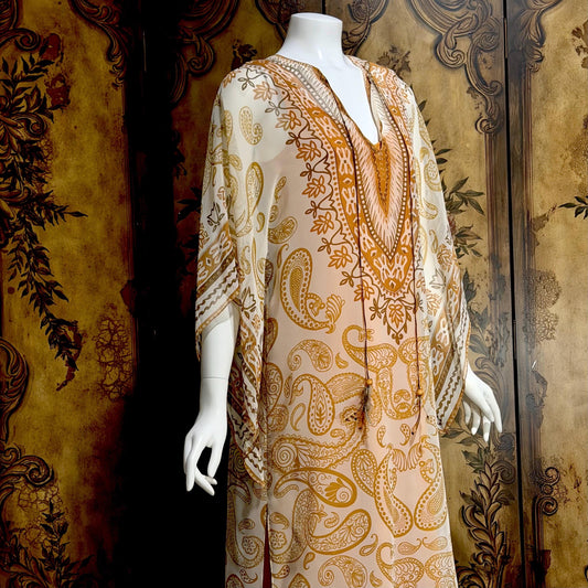 AJ BARI Vintage 1970s caftan dress, hippie boho maxi house dress kaftan