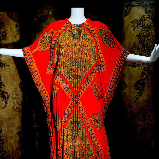 GEORGIE KEYLOUN Vintage 1960s caftan kaftan dress, Nite & Day Op Art accordion pleated party hostess dress