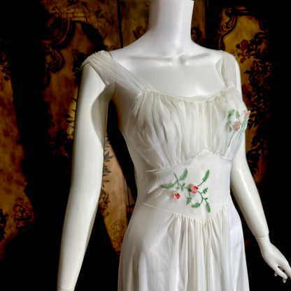VANITY FAIR vintage 1950s peignoir slip dress set, frothy white nylon bridal nightgown robe set