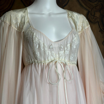 LUCIE ANN Claire Sandra peignoir set, vintage 1960s sassy pink short lingerie gown set