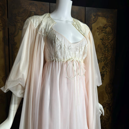 LUCIE ANN Claire Sandra peignoir set, vintage 1960s sassy pink short lingerie gown set
