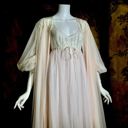 LUCIE ANN Claire Sandra peignoir set, vintage 1960s sassy pink short lingerie gown set