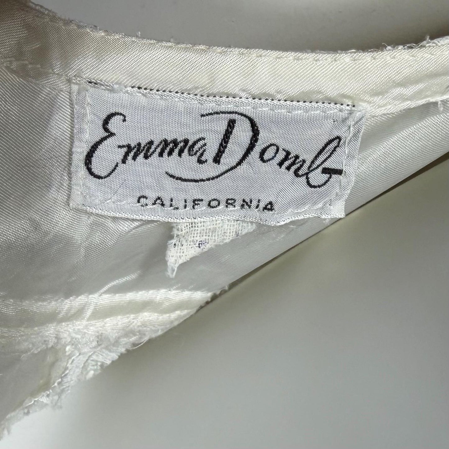 EMMA DOMB vintage wedding dress gown, 1950s white lace tulle mermaid gown