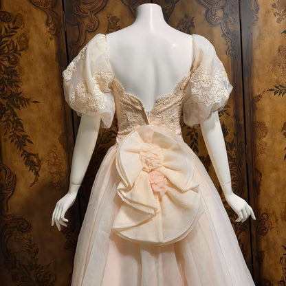 1980s vintage wedding dress gown, Pink Blush Organza Off Shoulder ball gown