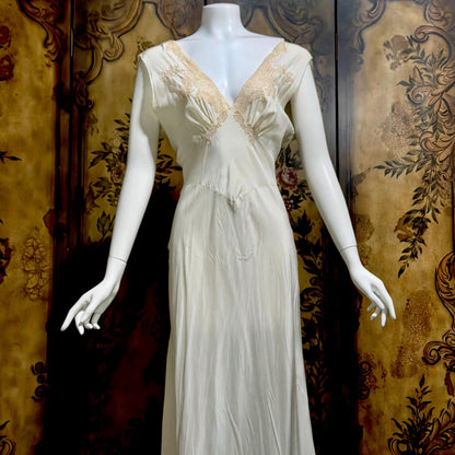 KRISTINA Vintage 1930s Silk Slip Dress, PURE SILK Handmade white bias cut lingerie gown