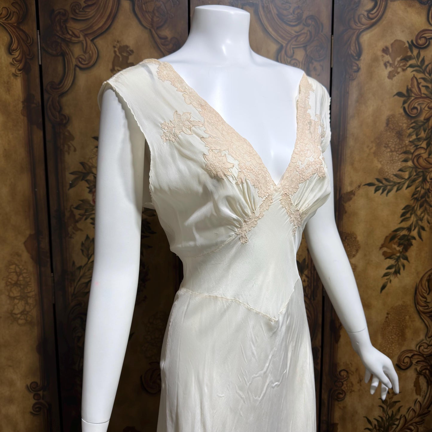 KRISTINA Vintage 1930s Silk Slip Dress, PURE SILK Handmade white bias cut lingerie gown