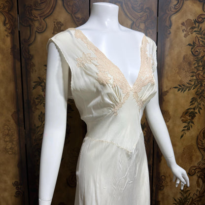 KRISTINA Vintage 1930s Silk Slip Dress, PURE SILK Handmade white bias cut lingerie gown