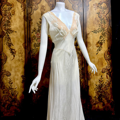 KRISTINA Vintage 1930s Silk Slip Dress, PURE SILK Handmade white bias cut lingerie gown