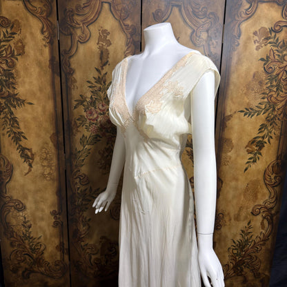 KRISTINA Vintage 1930s Silk Slip Dress, PURE SILK Handmade white bias cut lingerie gown