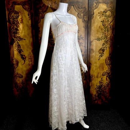 JONQUIL vintage nightgown slip dress, 1990s NEIMAN MARCUS white lace bridal wedding lingerie gown