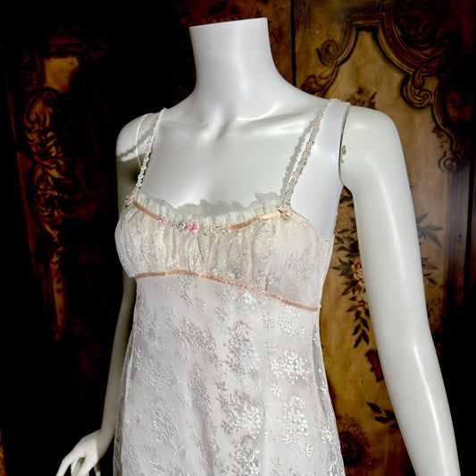 JONQUIL vintage nightgown slip dress, 1990s NEIMAN MARCUS white lace bridal wedding lingerie gown