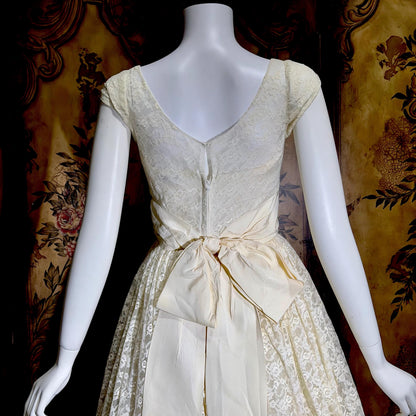 EMMA DOMB vintage 1950s evening prom dress, White Lace Cupcake Party Short Wedding dress