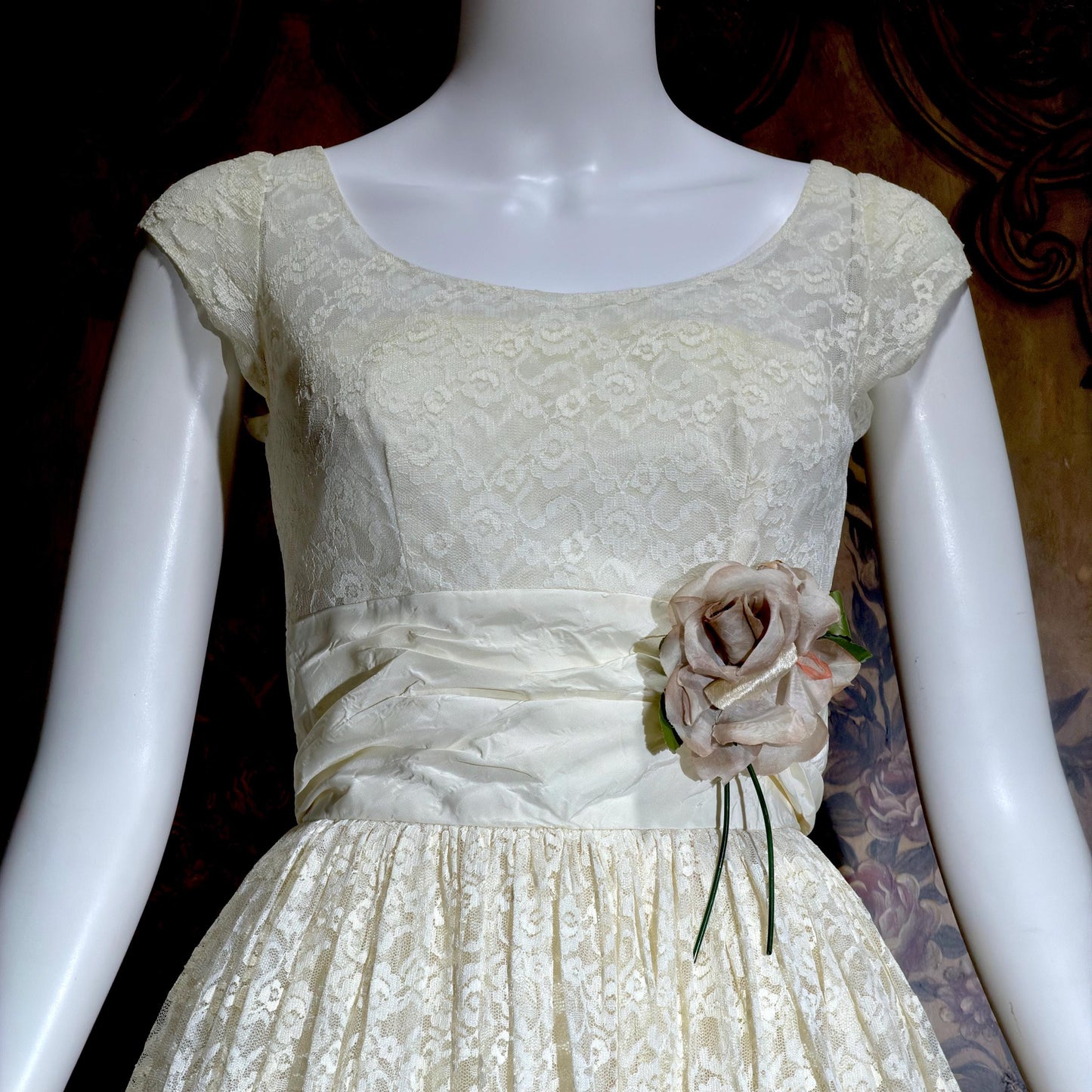 EMMA DOMB vintage 1950s evening prom dress, White Lace Cupcake Party Short Wedding dress