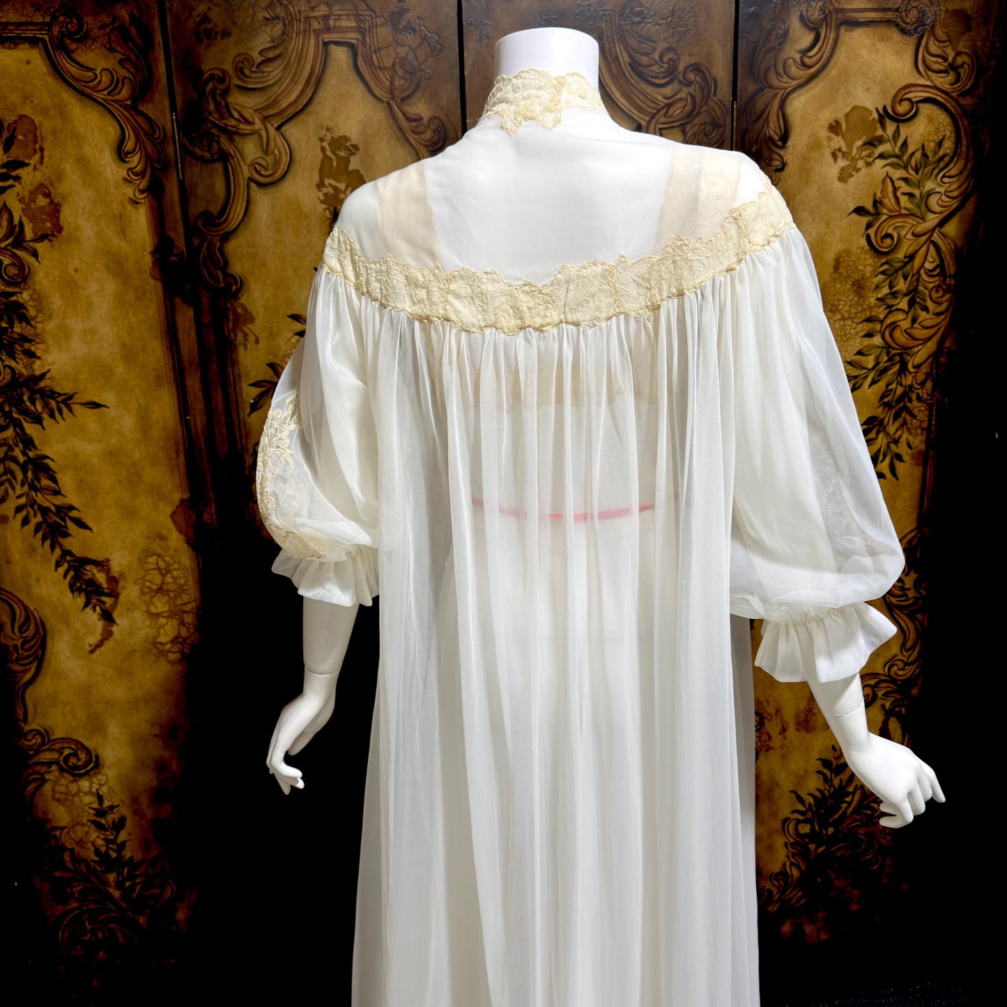 YOLANDE vintage 1940s Peignoir set, White bridal nightgown slip dress and robe