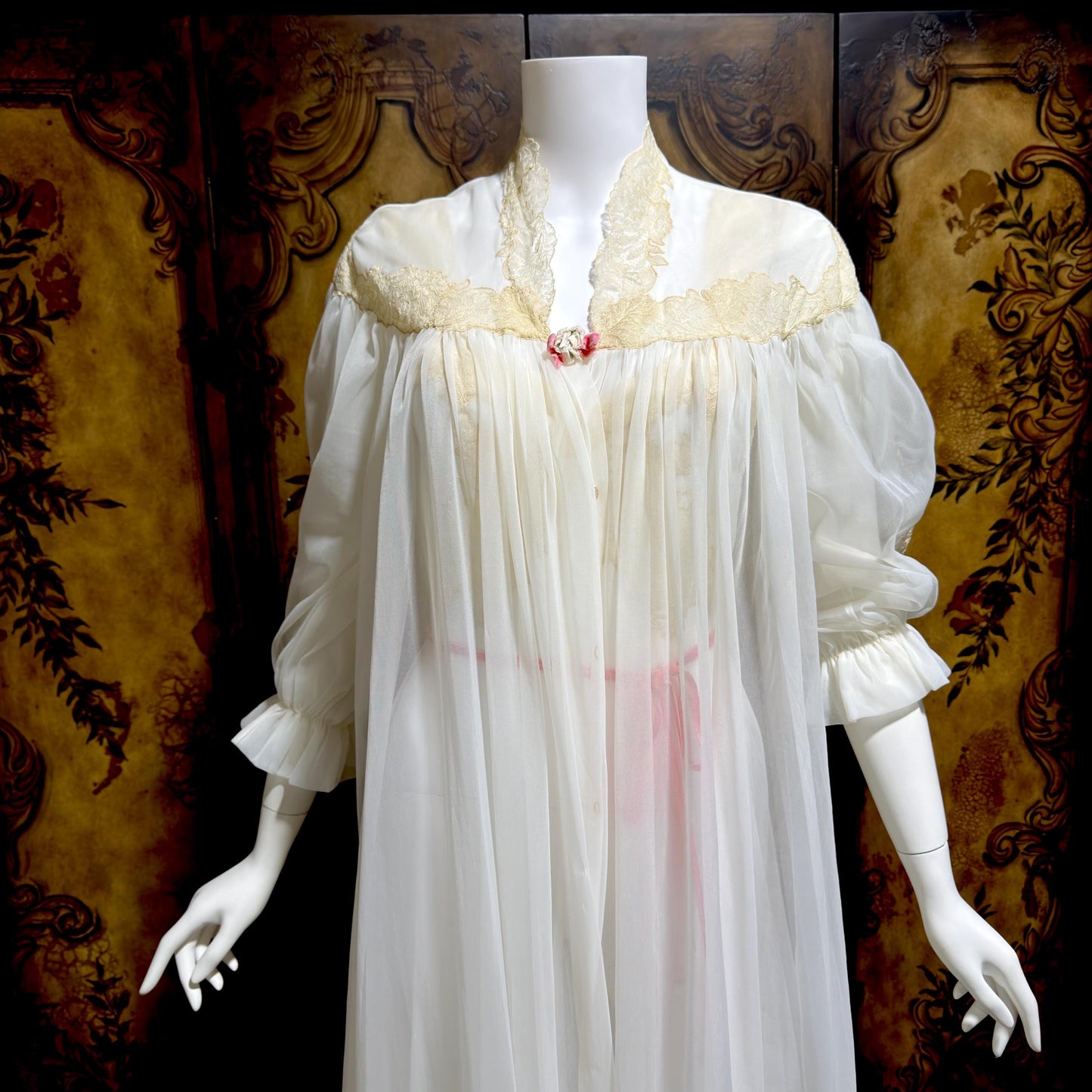 YOLANDE vintage 1940s Peignoir set, White bridal nightgown slip dress and robe