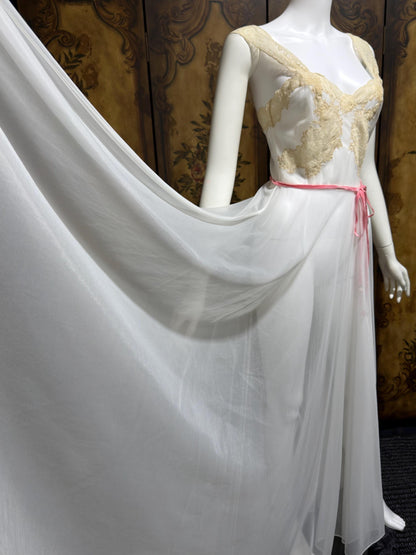 YOLANDE vintage 1940s Peignoir set, White bridal nightgown slip dress and robe