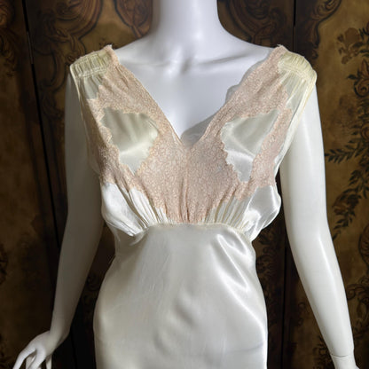 1930s vintage Nightgown slip dress, pearly white liquid satin bias cut lingerie dress