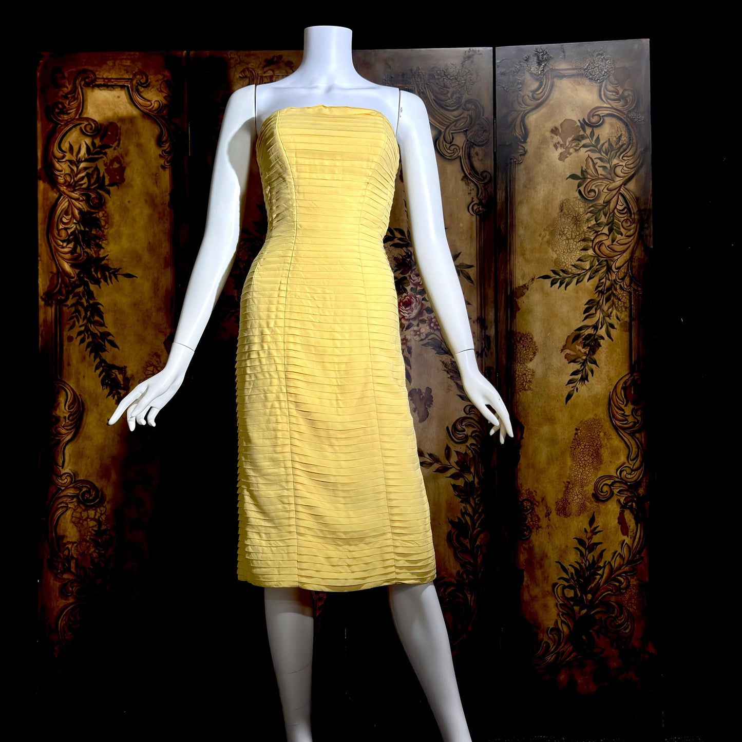 SUZY PERETTE Vintage evening dress, 1950s Yellow wiggle cocktail dress
