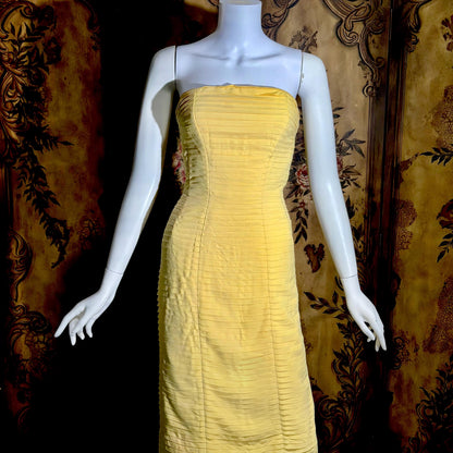 SUZY PERETTE Vintage evening dress, 1950s Yellow wiggle cocktail dress