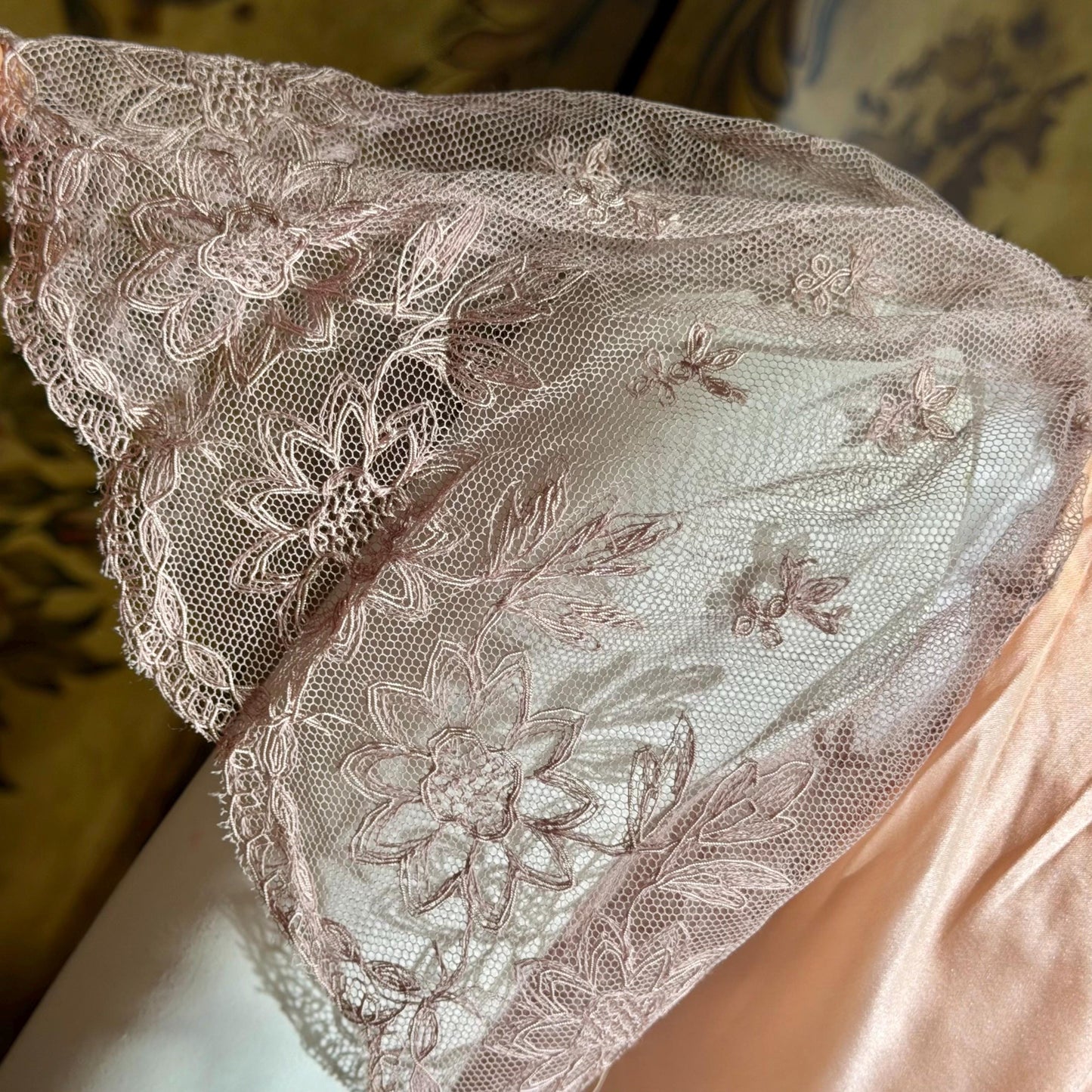 ROLAND MODES vintage 1930s Nightgown slip dress, peachy pink silk bias cut lingerie dress