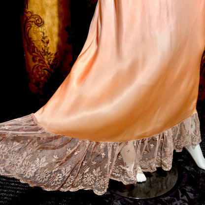 ROLAND MODES vintage 1930s Nightgown slip dress, peachy pink silk bias cut lingerie dress
