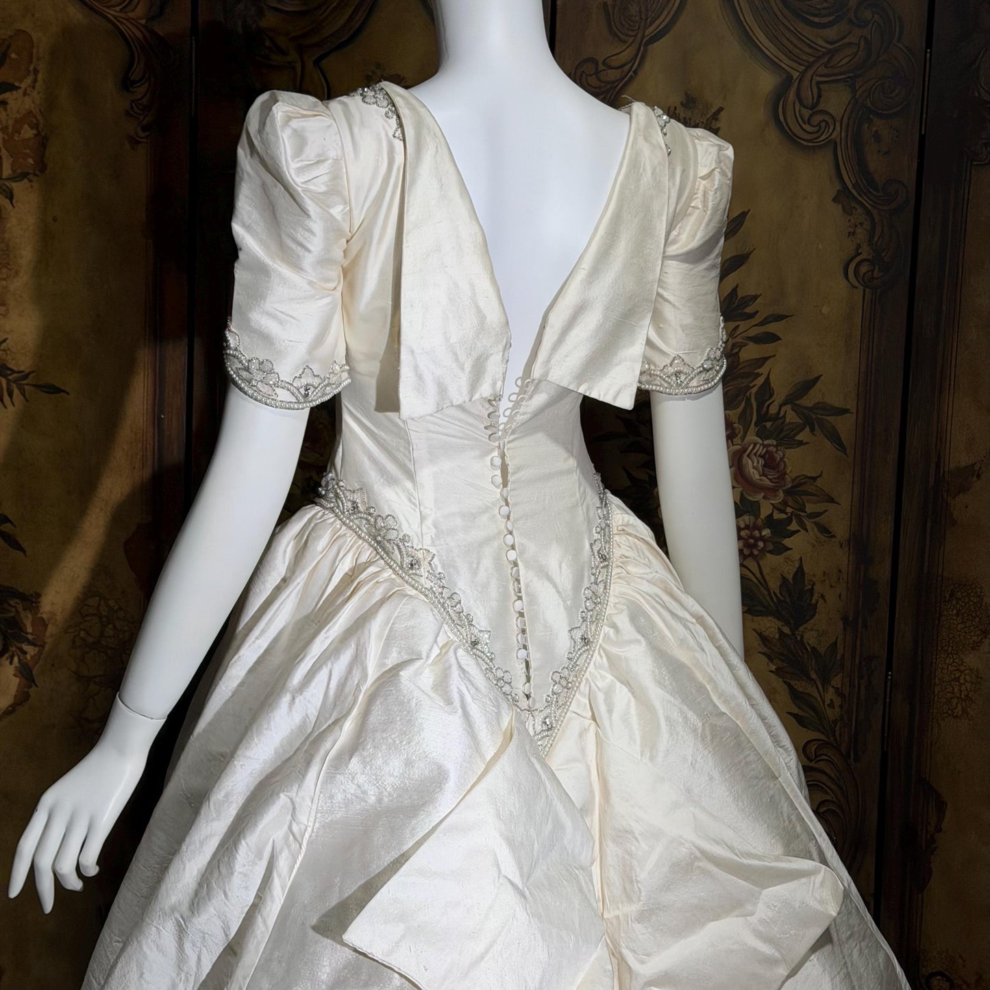 PRONOVIAS vintage wedding dress gown, 1980s All Silk Princess White Ball Gown