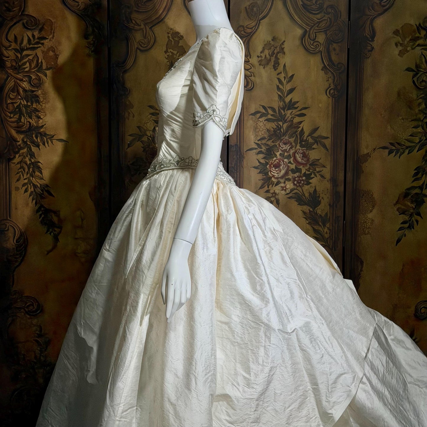 PRONOVIAS vintage wedding dress gown, 1980s All Silk Princess White Ball Gown