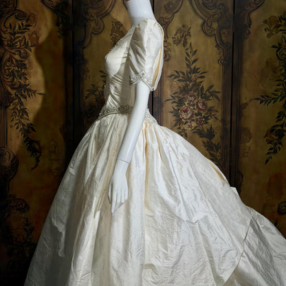 PRONOVIAS vintage wedding dress gown, 1980s All Silk Princess White Ball Gown