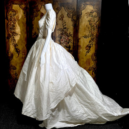 PRONOVIAS vintage wedding dress gown, 1980s All Silk Princess White Ball Gown