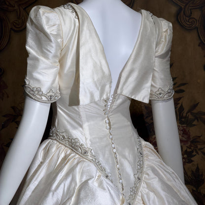 PRONOVIAS vintage wedding dress gown, 1980s All Silk Princess White Ball Gown