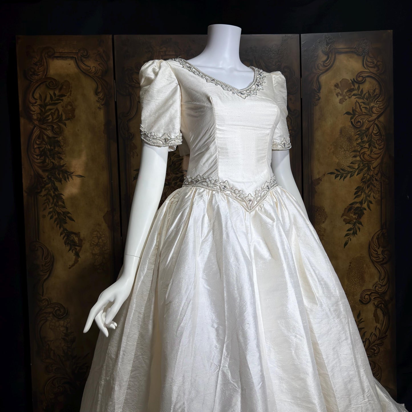 PRONOVIAS vintage wedding dress gown, 1980s All Silk Princess White Ball Gown