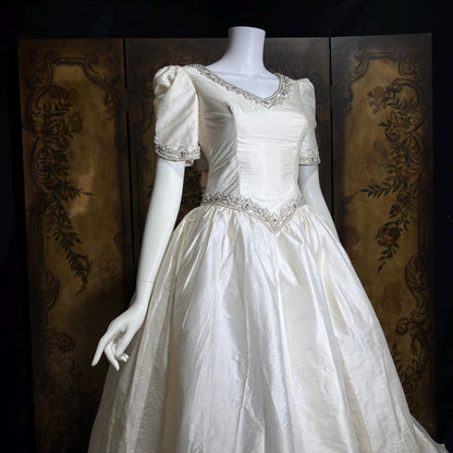 PRONOVIAS vintage wedding dress gown, 1980s All Silk Princess White Ball Gown
