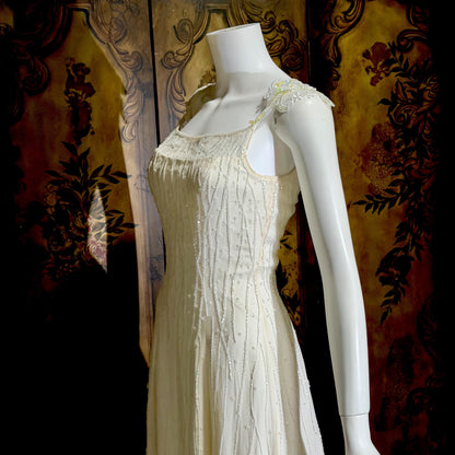 PRONOVIAS vintage wedding dress gown, Y2K white beaded sheath slip dress