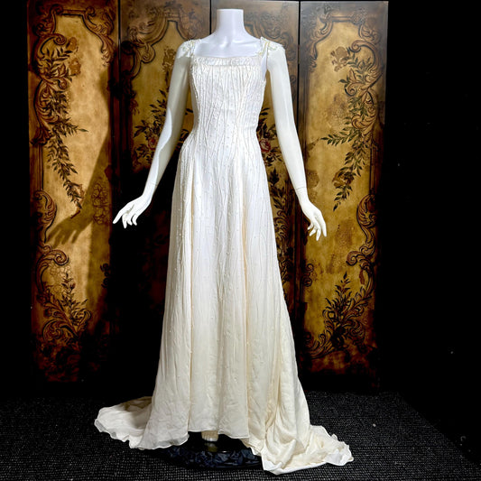 PRONOVIAS vintage wedding dress gown, Y2K white beaded sheath slip dress