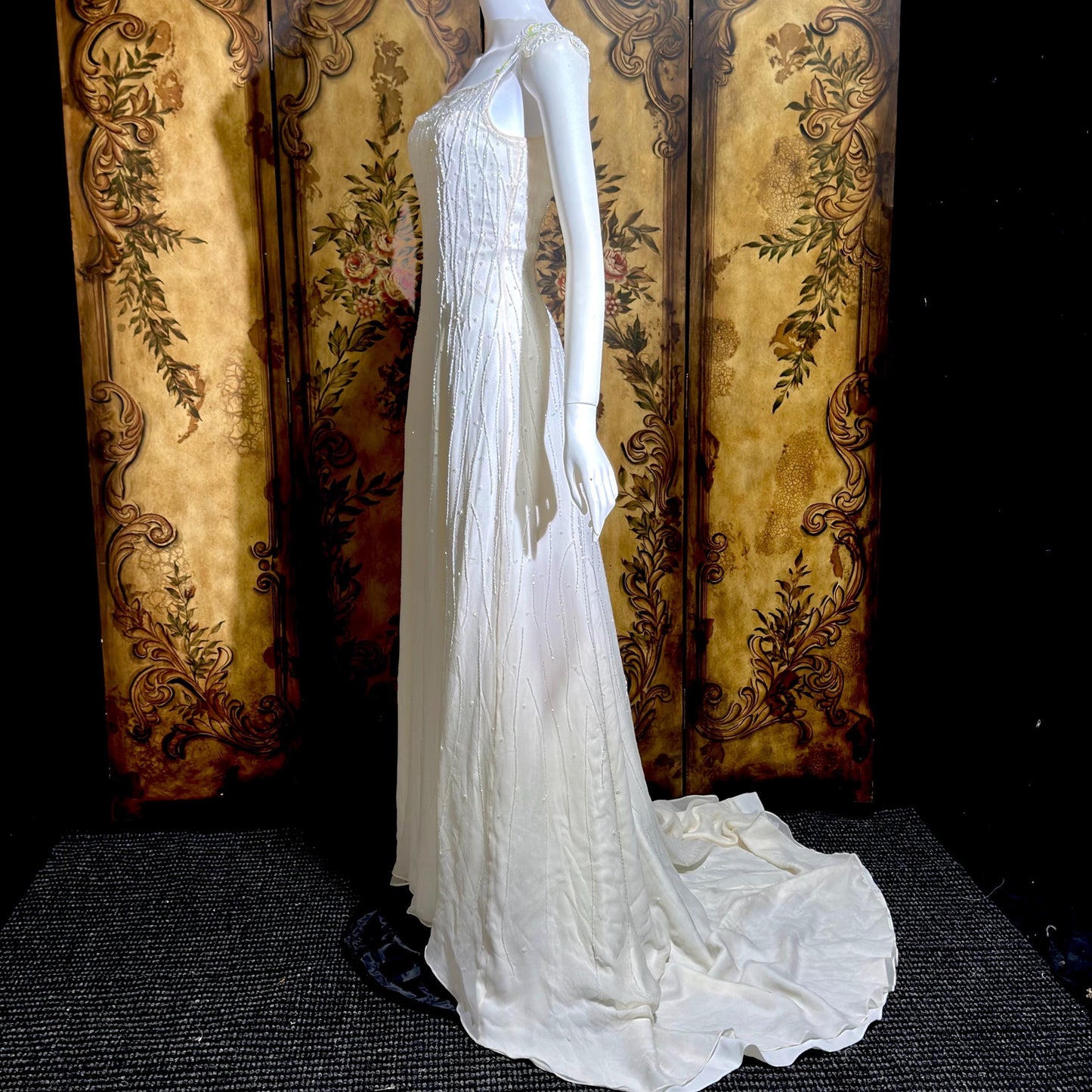 PRONOVIAS vintage wedding dress gown, Y2K white beaded sheath slip dress