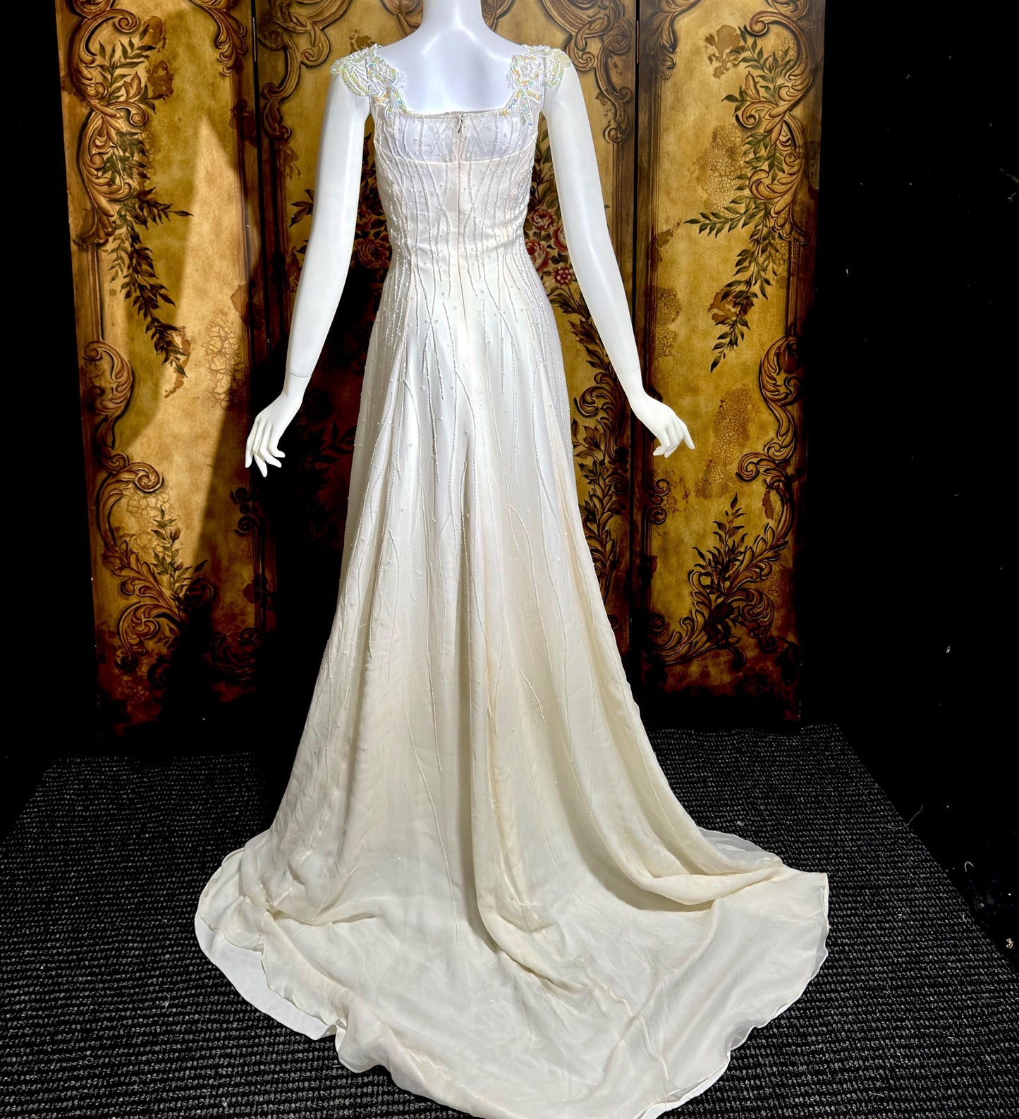 PRONOVIAS vintage wedding dress gown, Y2K white beaded sheath slip dress