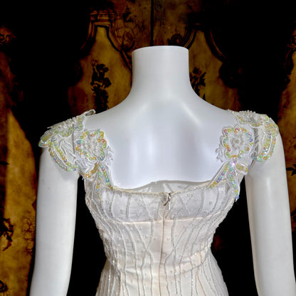 PRONOVIAS vintage wedding dress gown, Y2K white beaded sheath slip dress