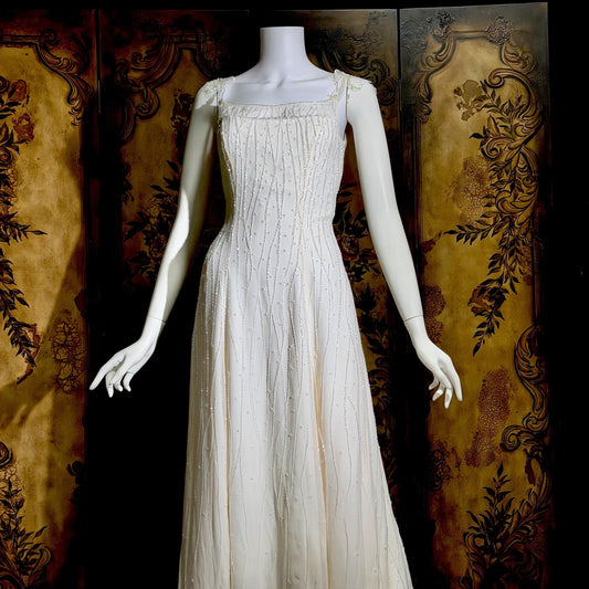 PRONOVIAS vintage wedding dress gown, Y2K white beaded sheath slip dress