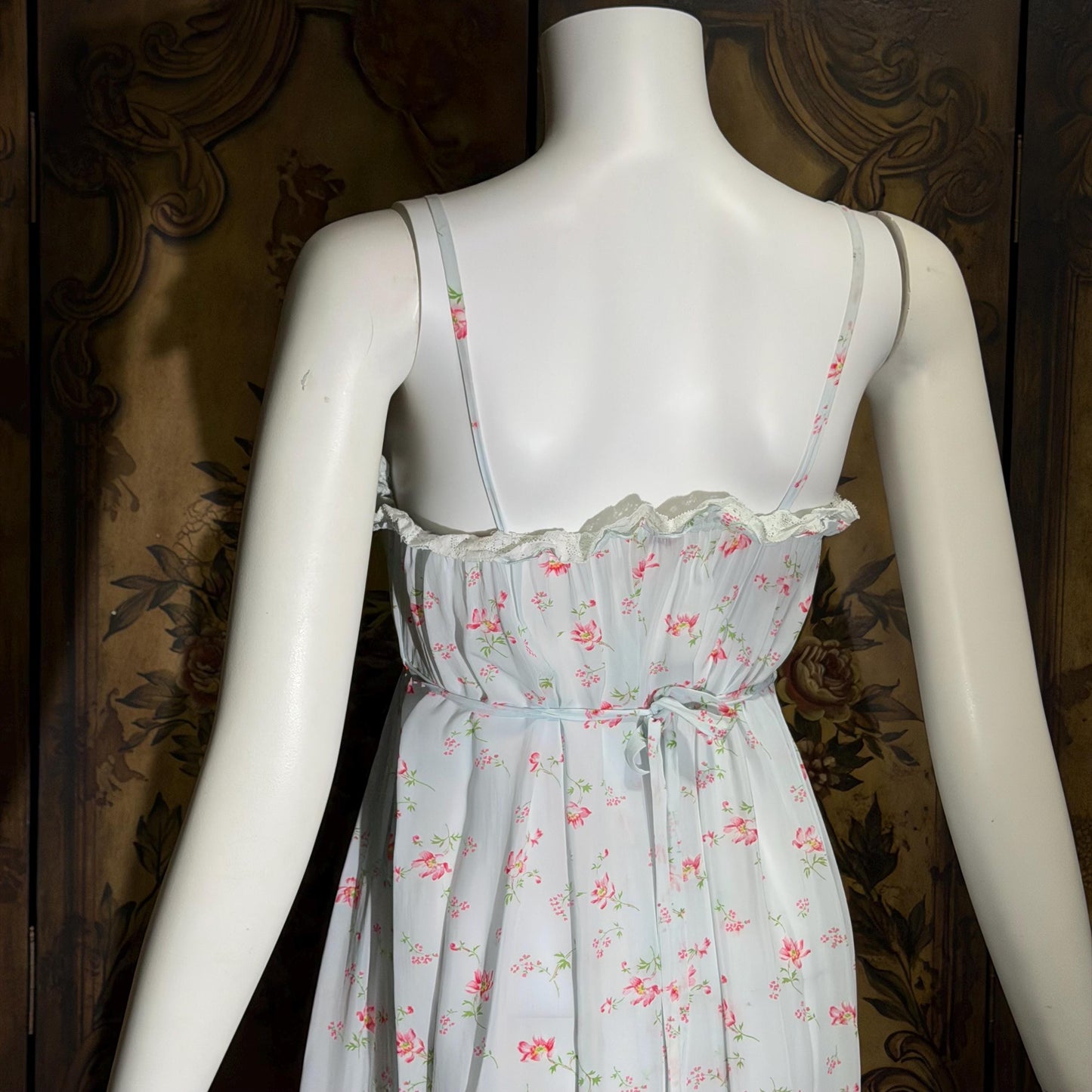 by IRIS, 1940s vintage Nightgown slip dress, Sylvia Pedlar, Babydoll floral print Lingerie dress